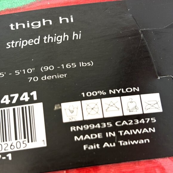 * Music Legs Thigh High Christmas Elf  Red Green Stripe Stockings NWT NOS - Picture 5 of 6